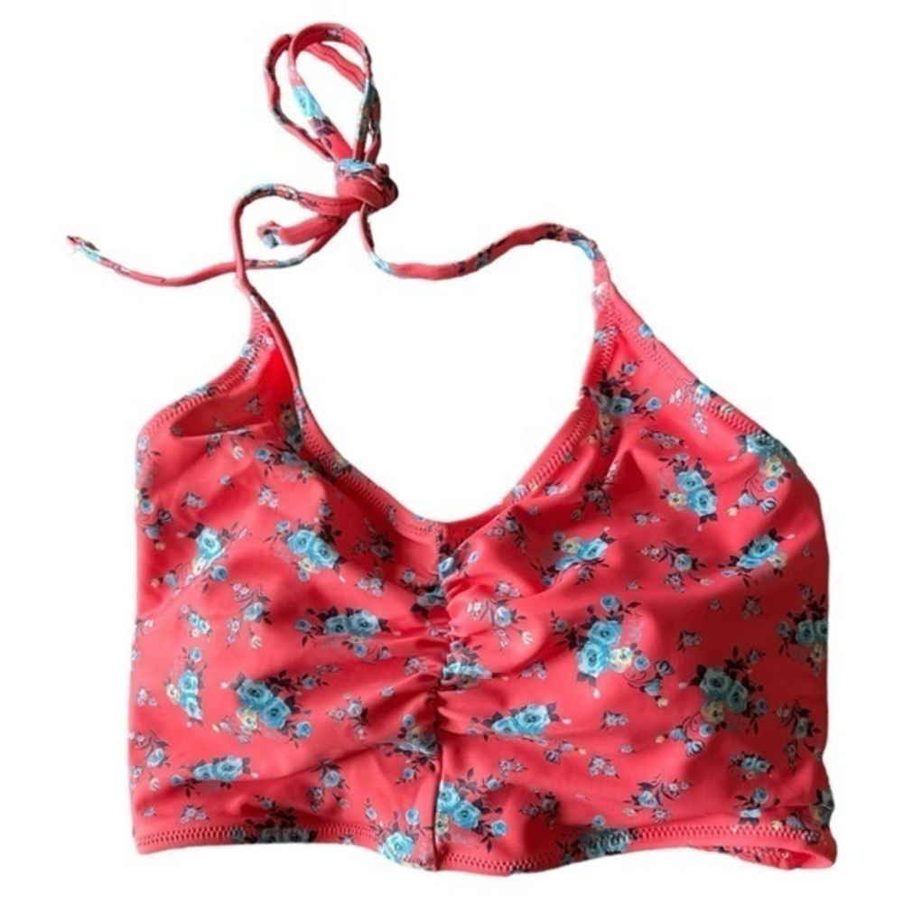 Cupshe Coral Floral‎ Halter Bikini Swim Top Lace Up Back Size Medium